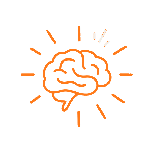line illustration of a small brain with spark lines radiating outward
