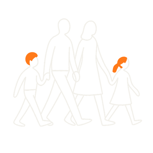 line illustration of a parent walking with two children